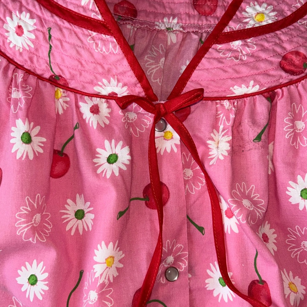 Vintage 80s Moondance Housecoat Nightgown Pink Cherry Print L/XL (labeled 3X) - Picture 12 of 15